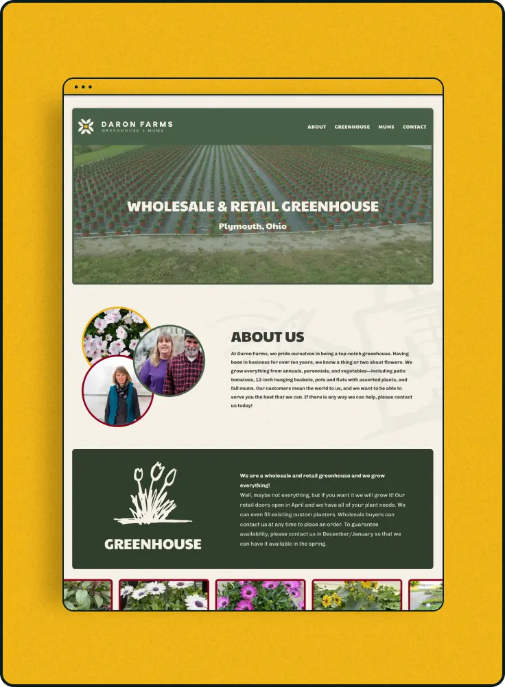 A website design for a wholesale and retail greenhouse.